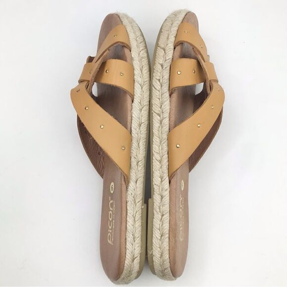 Picon Golden Brown Leather Strappy Espadrille Slide Sandals - Picture 5 of 13